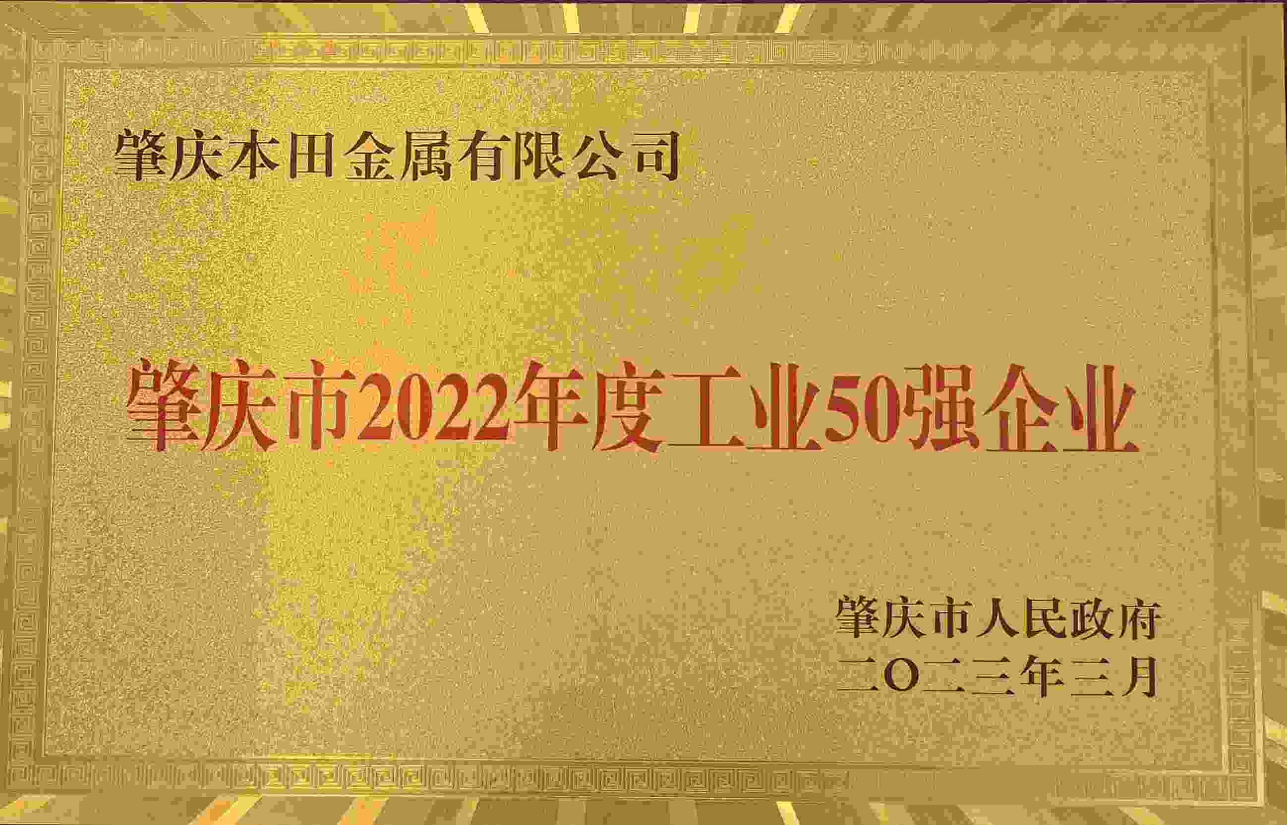 肇庆市2022年度工业50强企业
